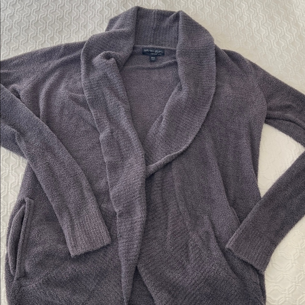 Barefoot Dreams CozyChic Circle Cardigan Women's Charcoal Open Front - Picture 4 of 10